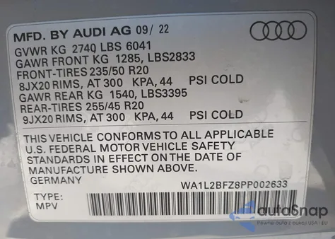 2023 Audi Q4 E-Tron Premium Plus 50 Quattro из США, поврежденный, VIN WA1L2BFZ8PP002633